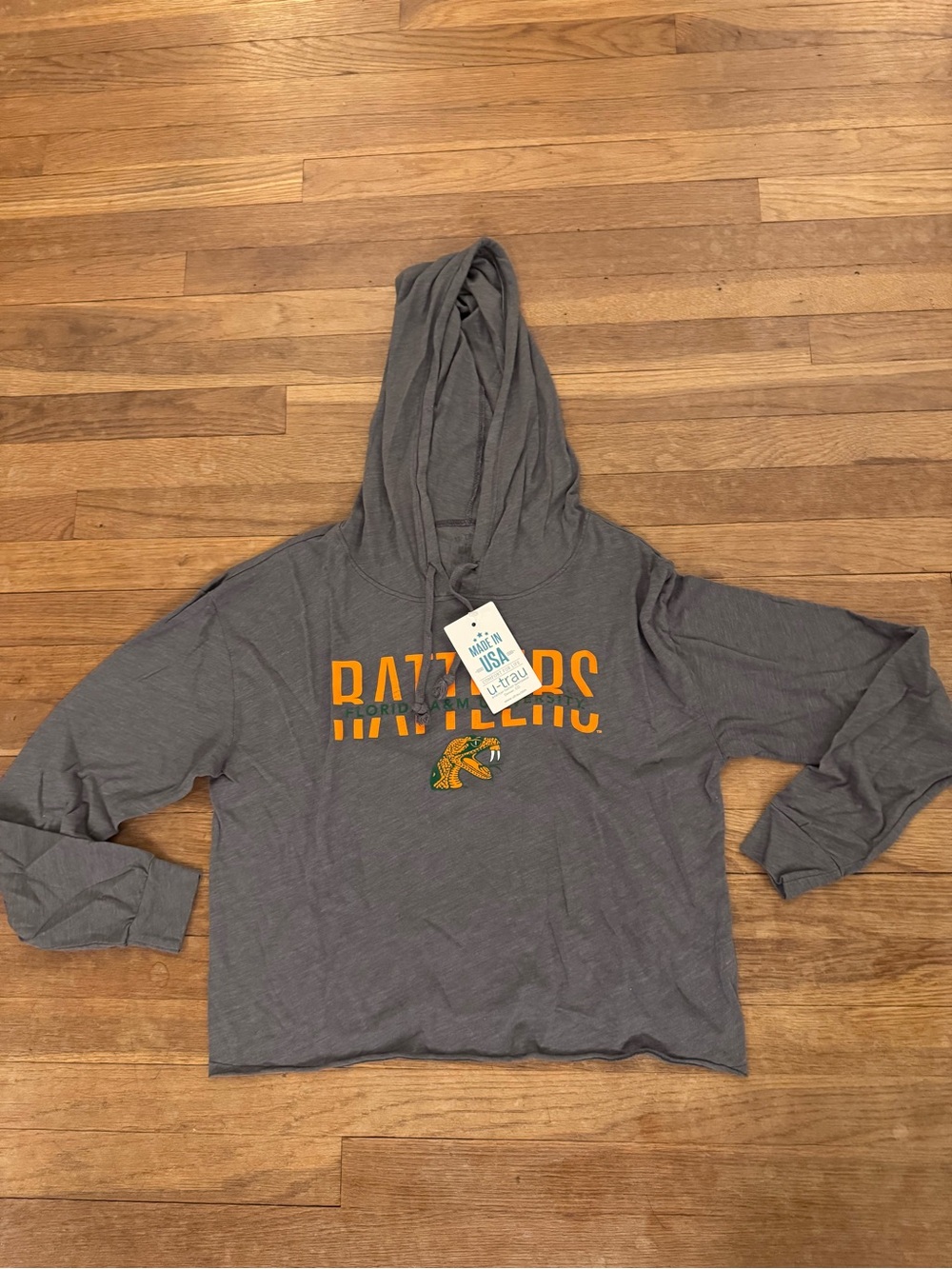 NWT U-Trau Women's Florida A&M University Rattlers Gray Hooded Crop Top Sz M
 b7